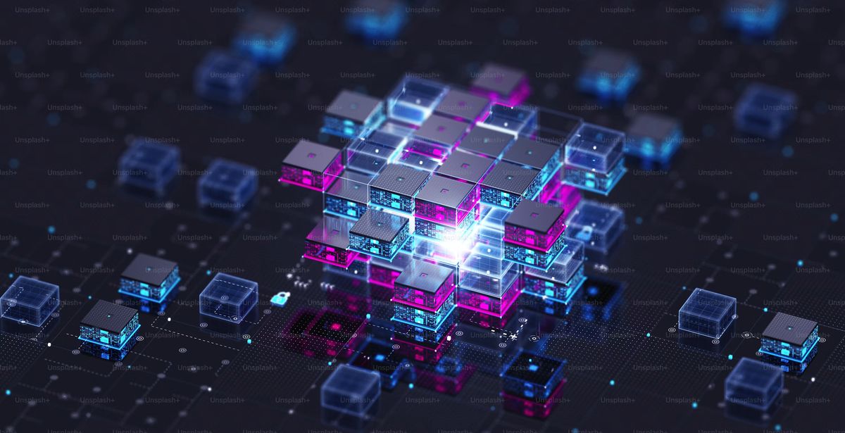 Abstract visual of connected blockchain blocks